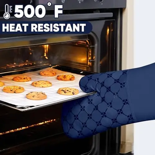 Oven Mitts Oshxona Sochiqlari Idish Yuvish Matolari Qozon Tutqichlari To'plamlari 12PCS, Idish Sochiqlari To'plamlari, Pech Qo'lqoplari Qozon Tagliklari Issiqlikka Chidamli 500 Daraja Sirpanmaydigan Silikon Yuzali Pishirish Grilda Pishirish-Dengiz Ko'k - 5
