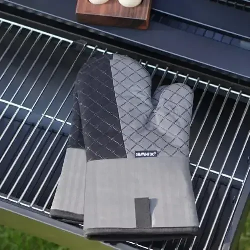 Oven Mitts va Pot Holders to'plamlari 6 dona, Oshxona uchun qo'lqop, Yuqori haroratga chidamli 550 daraja Qo'shimcha uzun qo'lqoplar va uy uchun sirpanmaydigan silikon yuzali dastgohlar (Kulrang) (To'q kulrang) - 6