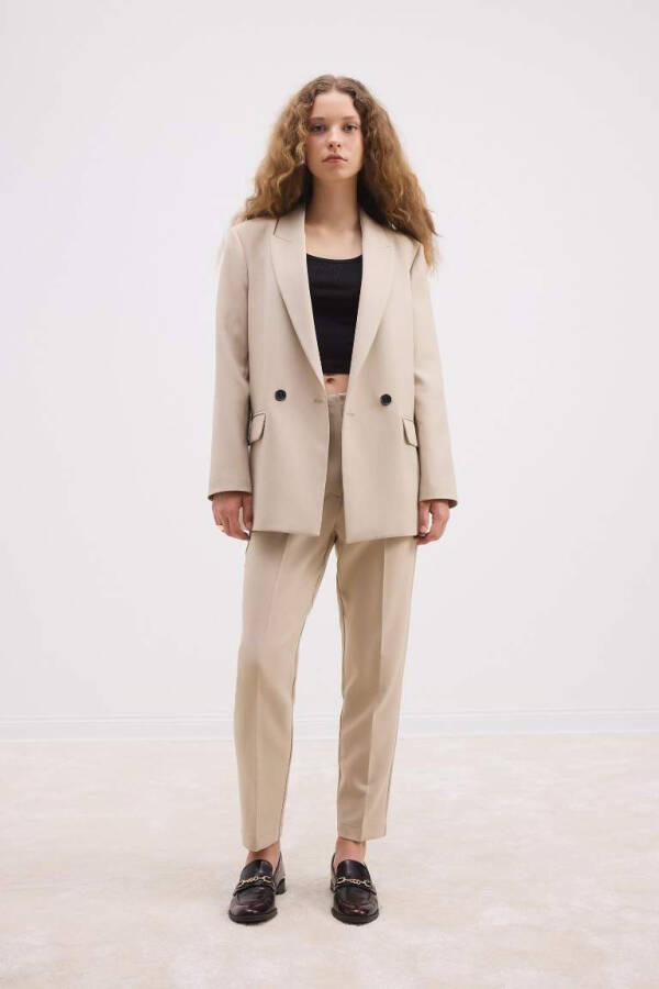 Over sayz boʻsh shaklat Yaka tugmachali Asoosiy tekis Blazer shaklat Bej - 1