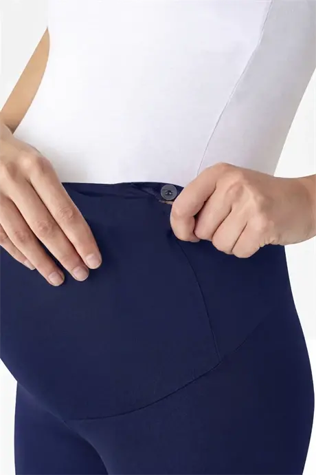 Over the Knee Biker Flexible Adjustable Waist Short Maternity Leggings Navy Blue - 2