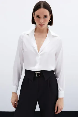 Оверсайз атласная рубашка - Экру - SATEEN