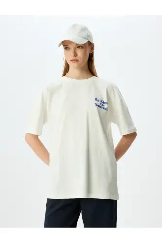 Oversize Back Print Crew Neck Cotton Short Sleeve T-Shirt - 3