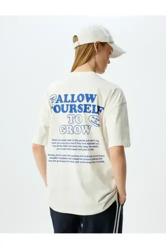 Oversize Back Print Crew Neck Cotton Short Sleeve T-Shirt - 4