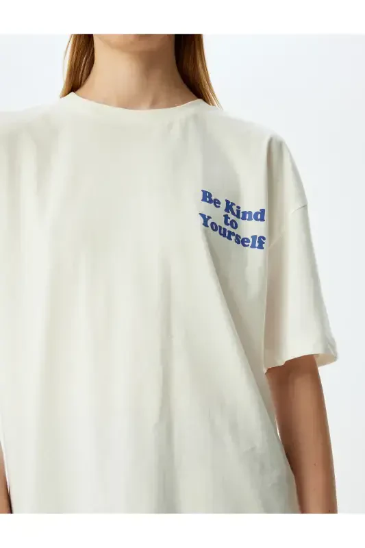 Oversize Back Print Crew Neck Cotton Short Sleeve T-Shirt - 5