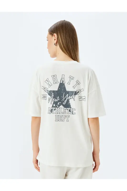 Oversize Back Print Slogan Crew Neck Short Sleeve T-Shirt - 4