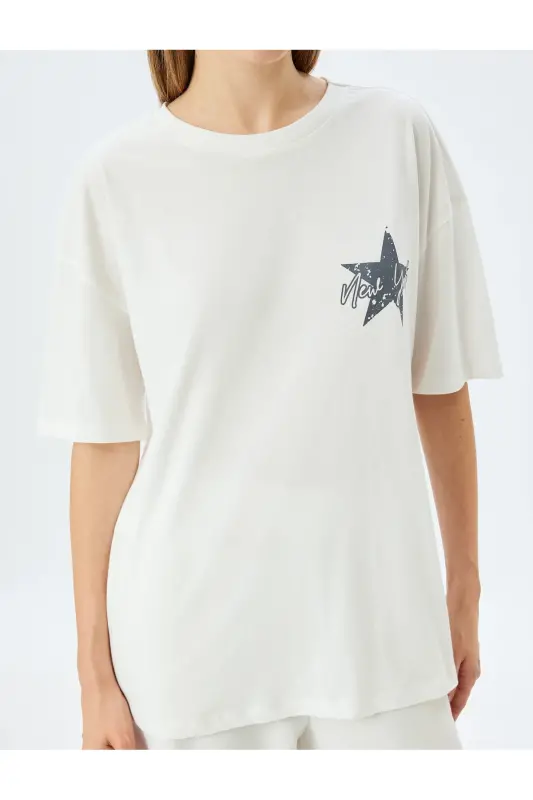 Oversize Back Print Slogan Crew Neck Short Sleeve T-Shirt - 5