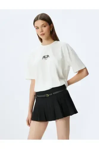 Oversize Back Printed Ecru Women's T-Shirt 5SAL10066IK - 1