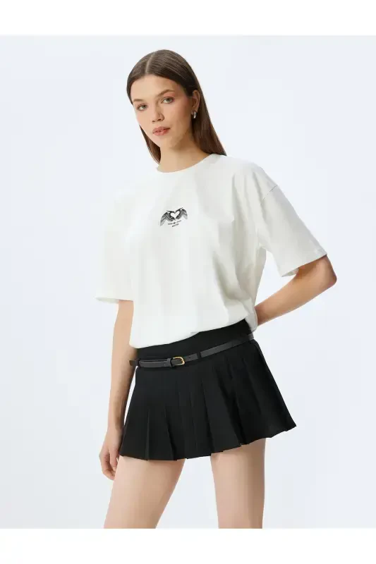 Oversize Back Printed Ecru Women's T-Shirt 5SAL10066IK - KOTON