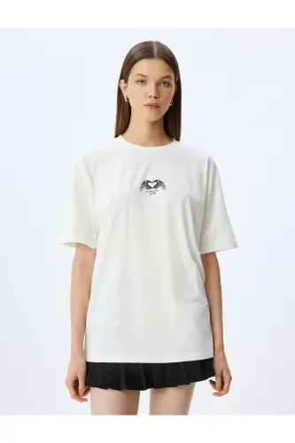 Oversize Back Printed Ecru Women's T-Shirt 5SAL10066IK - 3
