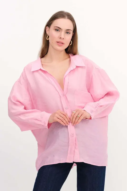 Oversize Basic Gömlek G4612-Z2 - Pembe - 2