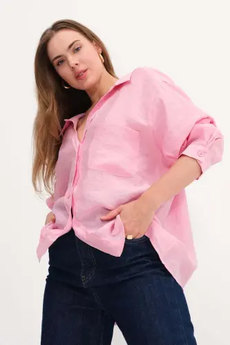 Oversize Basic Gömlek G4612-Z2 - Pembe - 4
