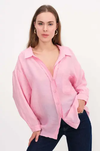 Oversize Basic Gömlek G4612-Z2 - Pembe - 5