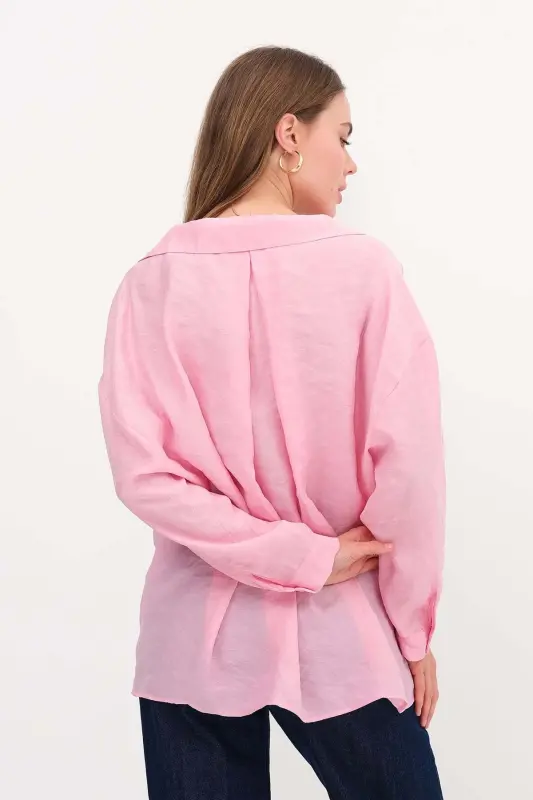 Oversize Basic Gömlek G4612-Z2 - Pembe - 6