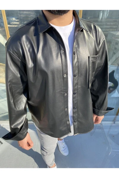 Oversize Black Leather Jacket / Shirt - PARSMEN
