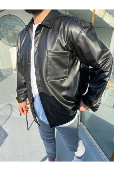 Oversize Black Leather Jacket / Shirt - PARSMEN (1)