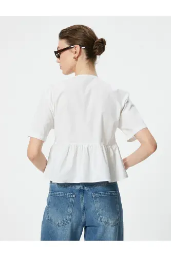 Oversize Blouse Bow Tie Detailed Short Sleeve Round - 4