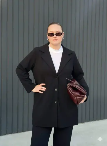 Oversize Ceket Astarsız Siyah - 1