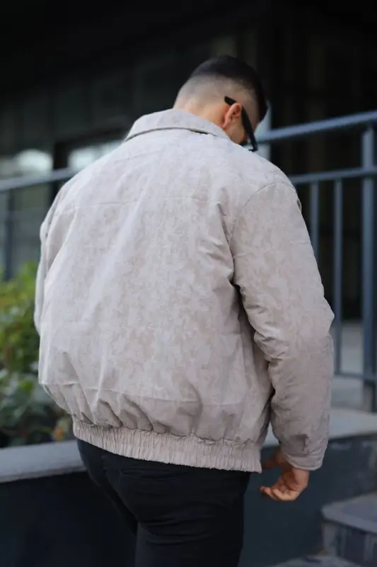 Oversize Crushed Kapitone Dolgulu Bomber Ceket/Mont - Yumuşak Doku Konforlu Still-Krem Velvet - 2