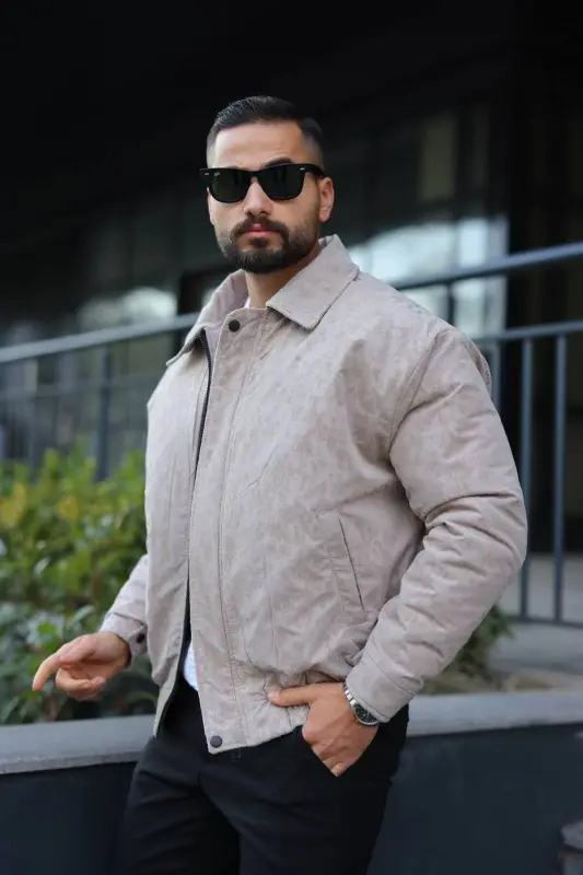 Oversize Crushed Kapitone Dolgulu Bomber Ceket/Mont - Yumuşak Doku Konforlu Still-Krem Velvet - 3