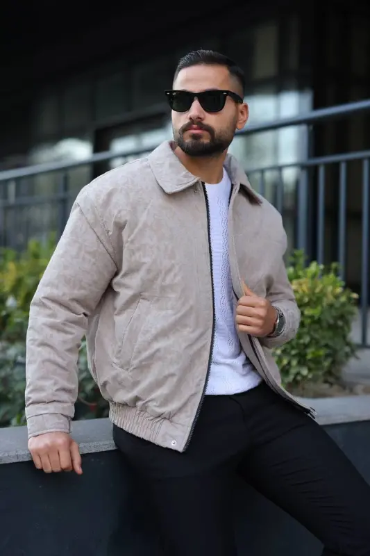 Oversize Crushed Kapitone Dolgulu Bomber Ceket/Mont - Yumuşak Doku Konforlu Still-Krem Velvet - 4