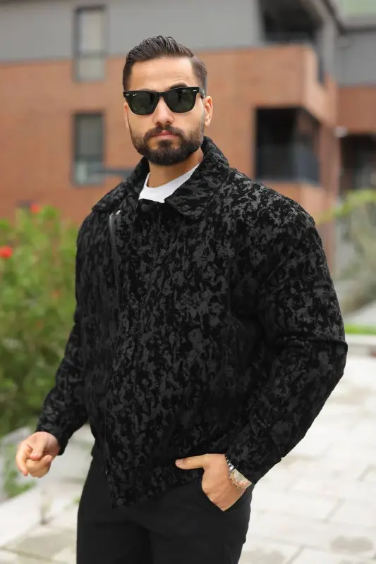 Oversize Crushed Kapitone Dolgulu Bomber Ceket/Mont - Yumuşak Doku Konforlu Still-Siyah velvet - 3