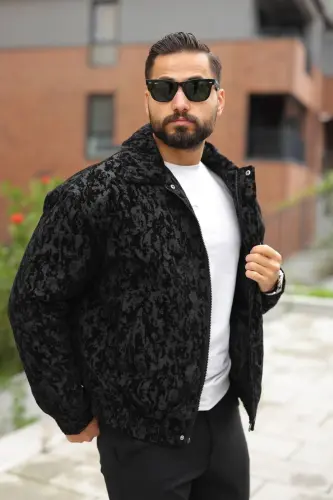 Oversize Crushed Kapitone Dolgulu Bomber Ceket/Mont - Yumuşak Doku Konforlu Still-Siyah velvet - 4