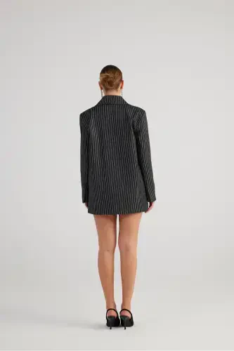 Oversize Cut Glitter Striped EdenBlazer Jacket Black - 4