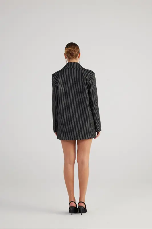 Oversize Cut Glitter Striped EdenBlazer Jacket Black - 5