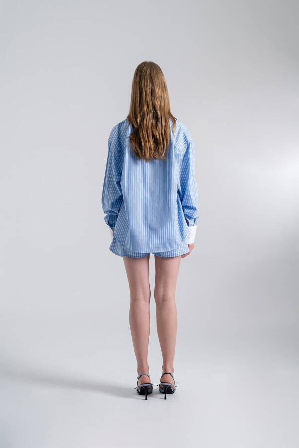 Oversize Cut Striped Harmony Poplin Shirt Blue - 11