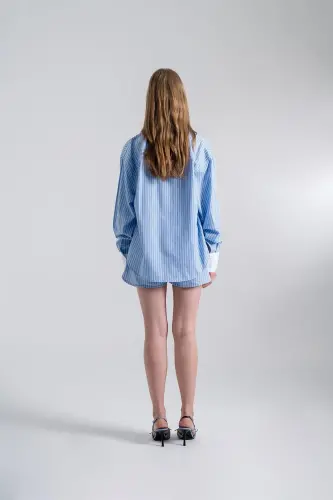 Oversize Cut Striped Harmony Poplin Shirt Blue - 5