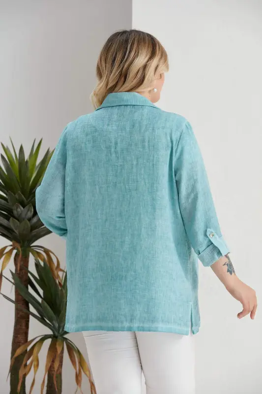 Oversize Double-Breasted Batik Turquoise Jacket - 8