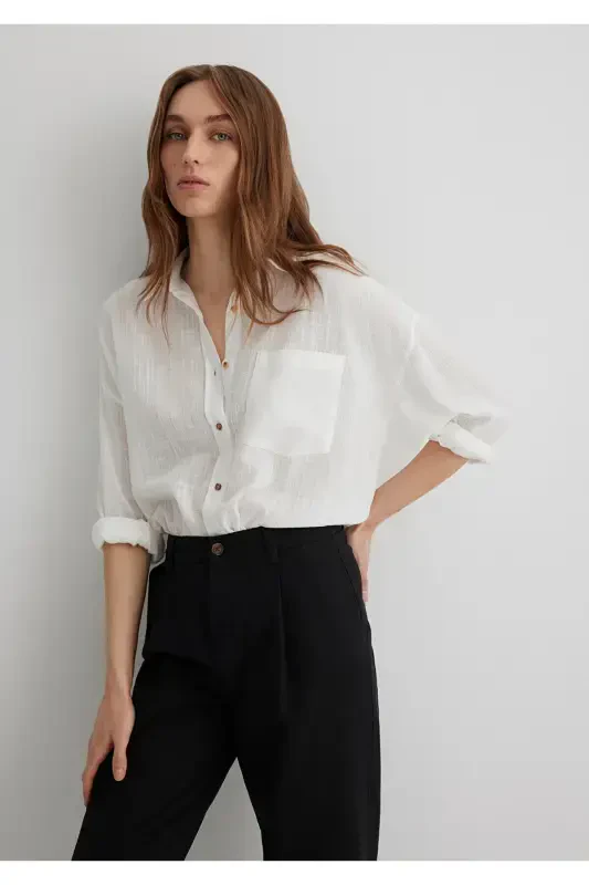 Oversize Ecru Shirt Loose Fit / Relaxed Fit 1 - 2