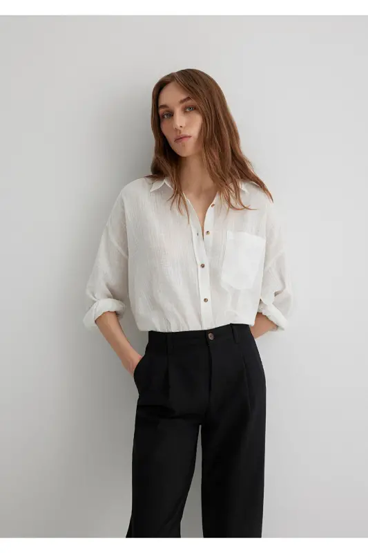 Oversize Ecru Shirt Loose Fit / Relaxed Fit 1 - MAVI