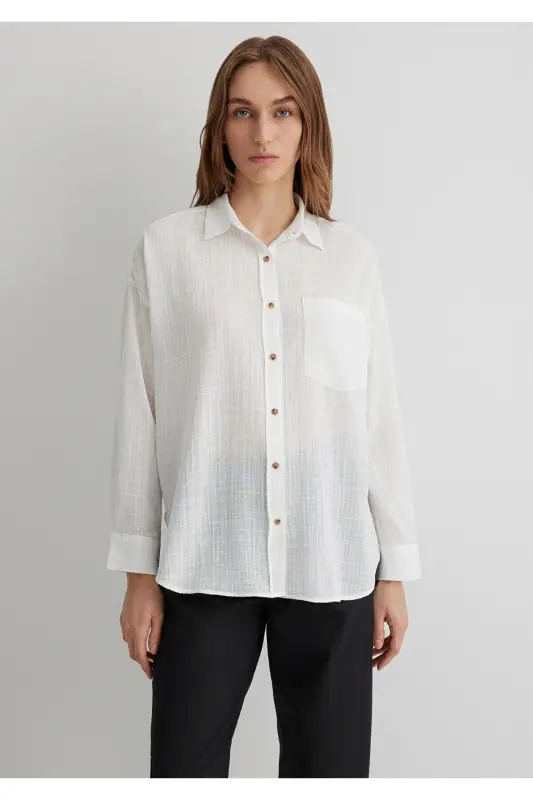 Oversize Ekru Ko'ylak Loose Fit / Keng Kesim 1 - 4