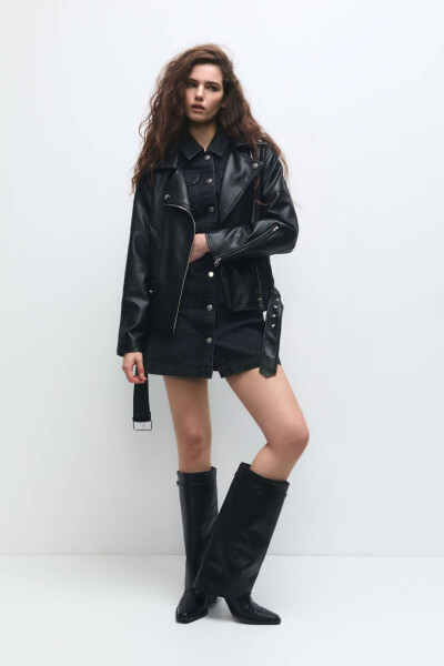 Oversize Faux Leather Biker Jacket - 3