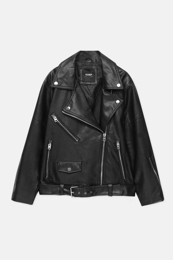 Oversize Faux Leather Biker Jacket - 7