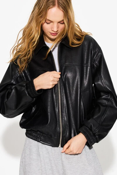 Oversize faux leather jacket - 1