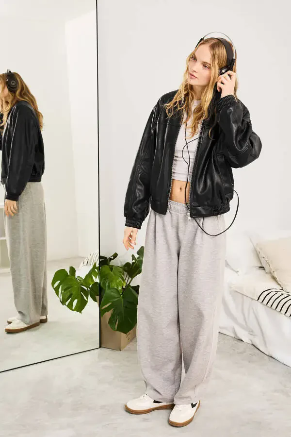 Oversize faux leather jacket - 4