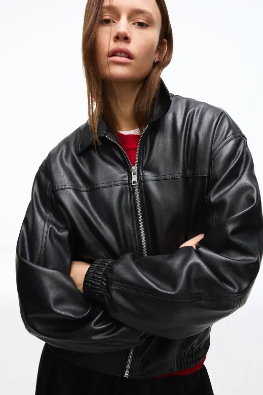Oversize faux leather jacket - BERSHKA