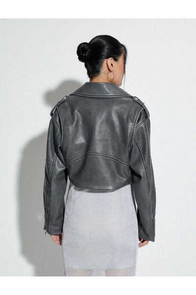 Oversize Faux Leather Jacket with Zipper and Breathable Effect - 12