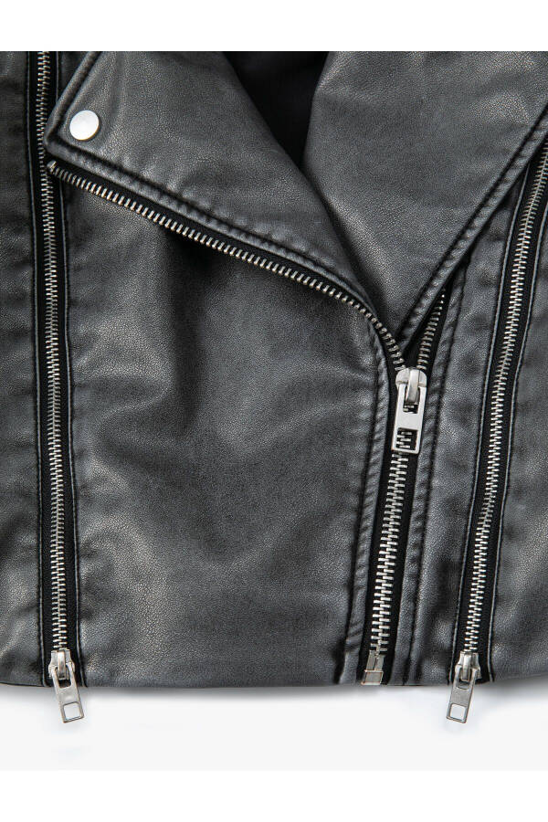 Oversize Faux Leather Jacket with Zipper and Breathable Effect - 15