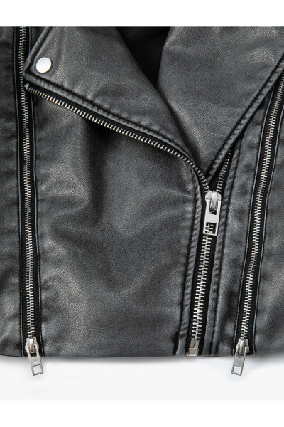 Oversize Faux Leather Jacket with Zipper and Breathable Effect - 7