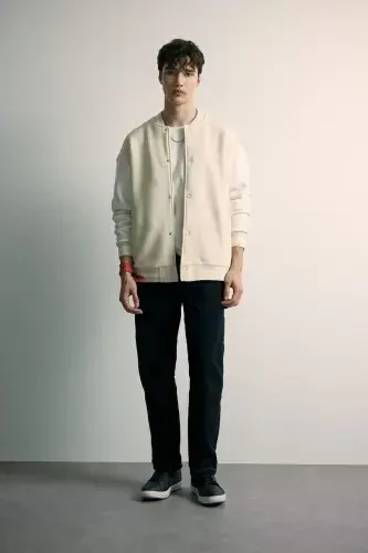 Oversize Fit Back Printed College Collar Bomber Jacket with Soft Fur Lining B8157ax24sp - DEFACTO (1)