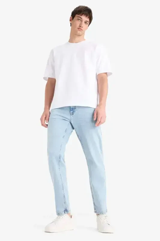 Oversize Geniş Kalıp Bisiklet Yaka Kısa Kollu Basic Düz Ağır Kumaş Tişört-Beyaz - 4