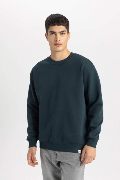 Oversize Fit Bisiklet Yaka Basic Sweatshirt Koyu Yeşil - 7