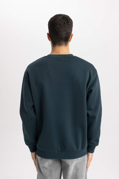 Oversize Fit Bisiklet Yaka Basic Sweatshirt Koyu Yeşil - 12