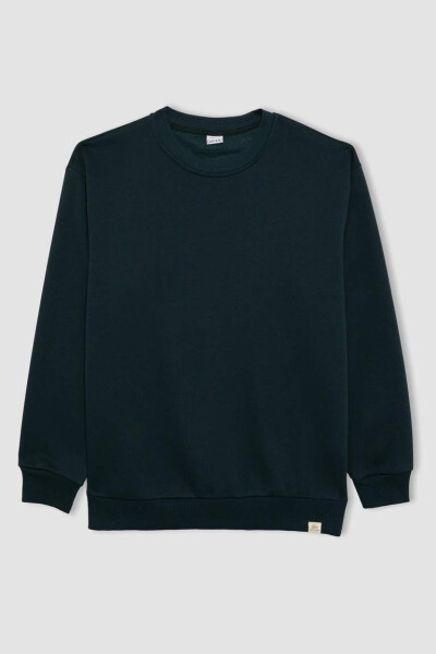 Oversize Fit Bisiklet Yaka Basic Sweatshirt Koyu Yeşil - 13