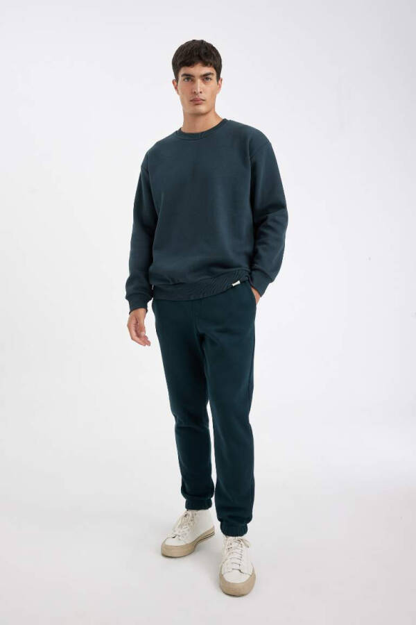 Oversize Fit Bisiklet Yaka Basic Sweatshirt Koyu Yeşil - 2