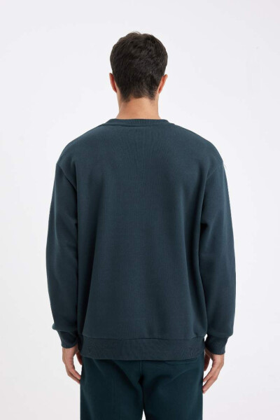 Oversize Fit Bisiklet Yaka Basic Sweatshirt Koyu Yeşil - 6