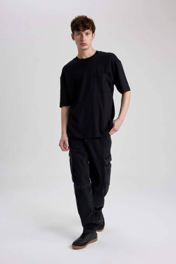 Oversize Fit Crew Neck Basic Heavy Fabric T-shirt Black - 1